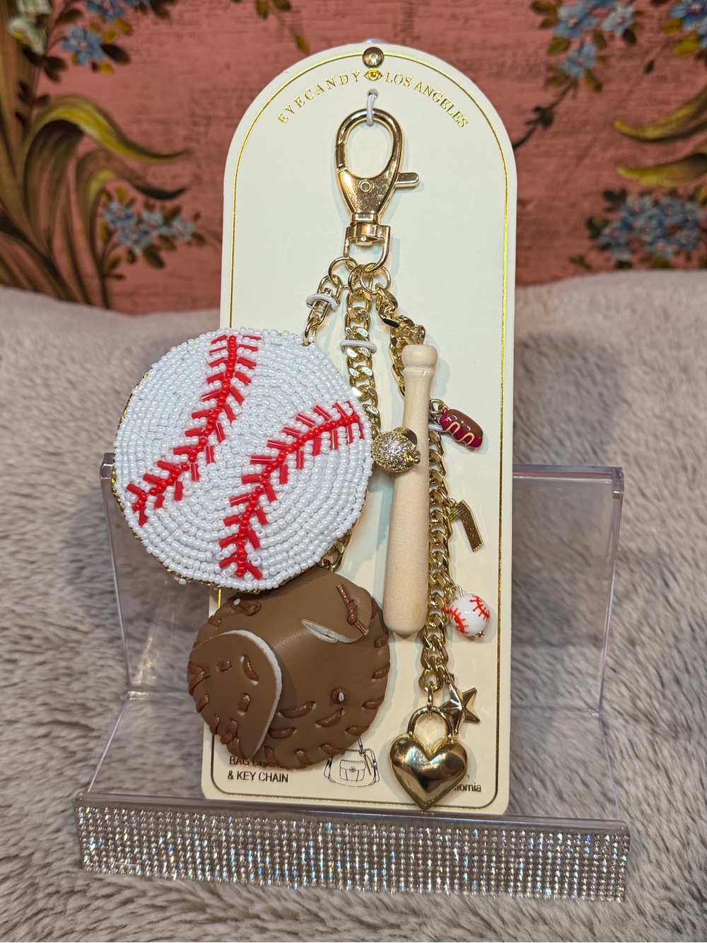 Eye Candy Los Angeles beaded baseball and glove bag charm